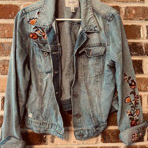 Jessica Simpson Floral Embroidered Jean Jacket